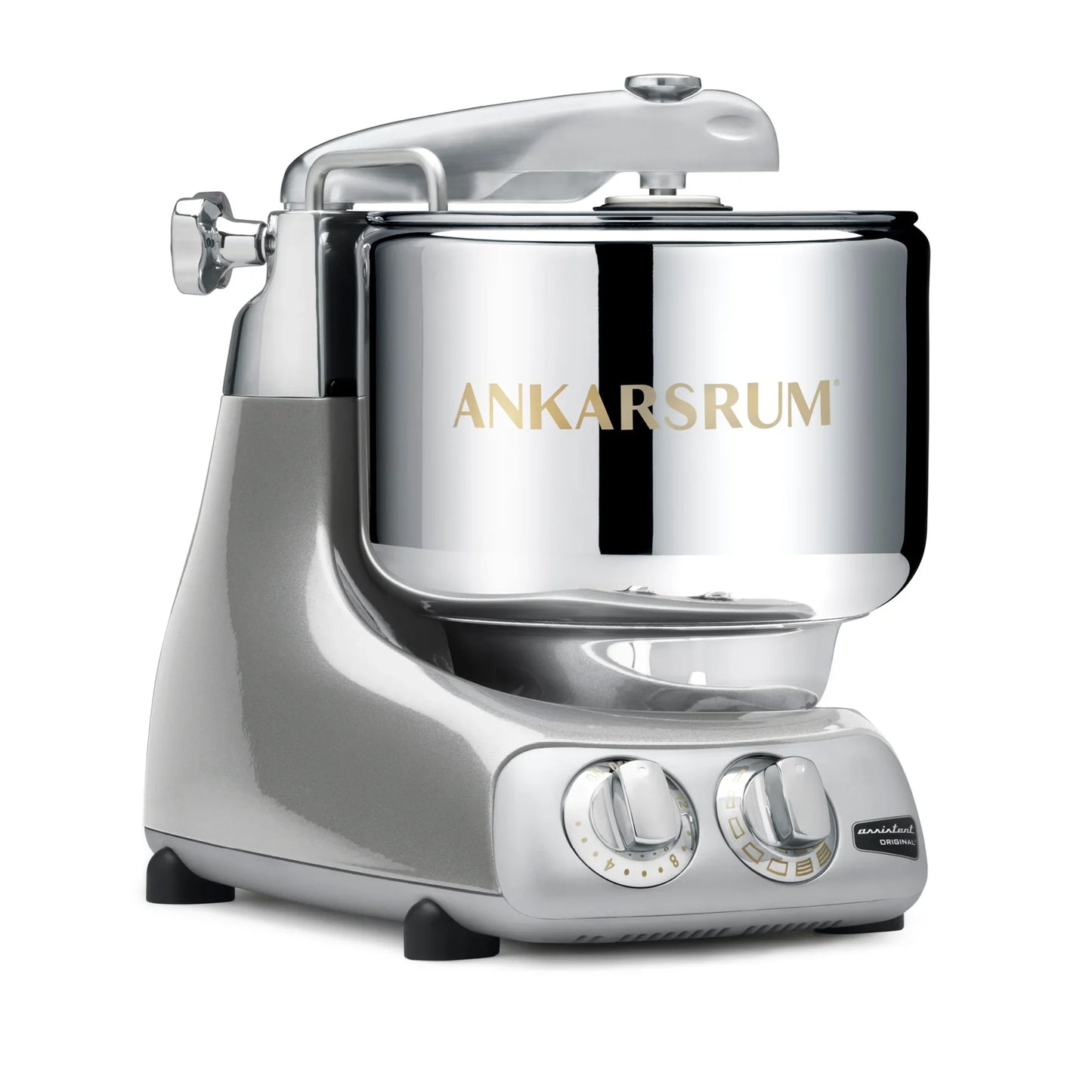 Robot patissier Ankarsrum de couleur argentée