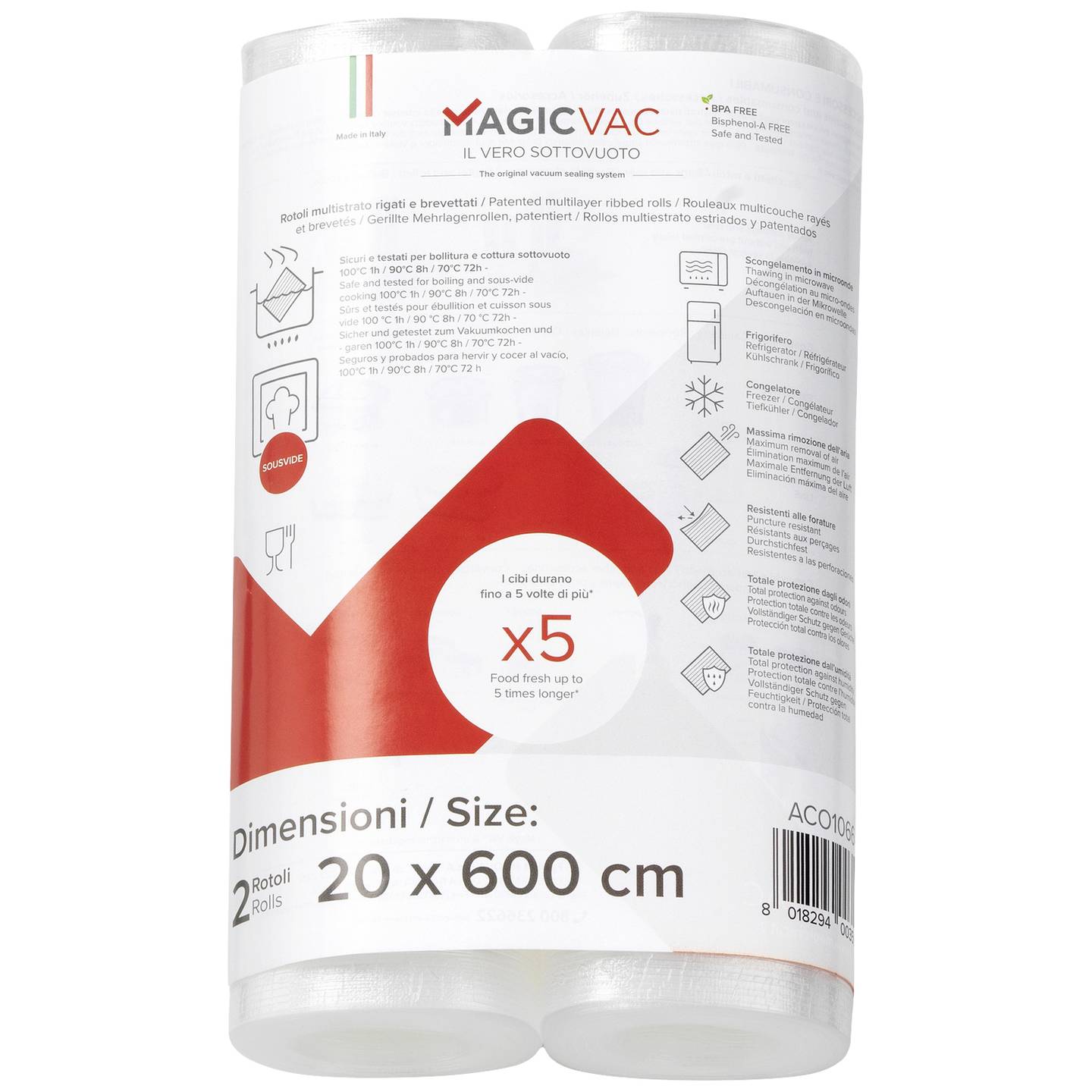 Lot de 2 rouleaux Sous Vide épaisseur 240 microns - 20x600cm - ACO 1066 - MAGIC VAC