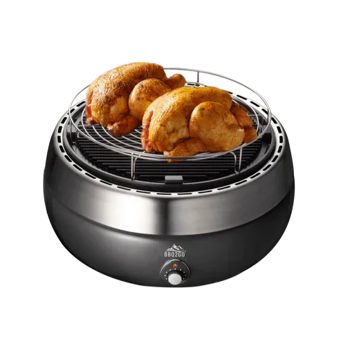 cuisson du poulet avec rehausseur sur barbecue d'intérieur