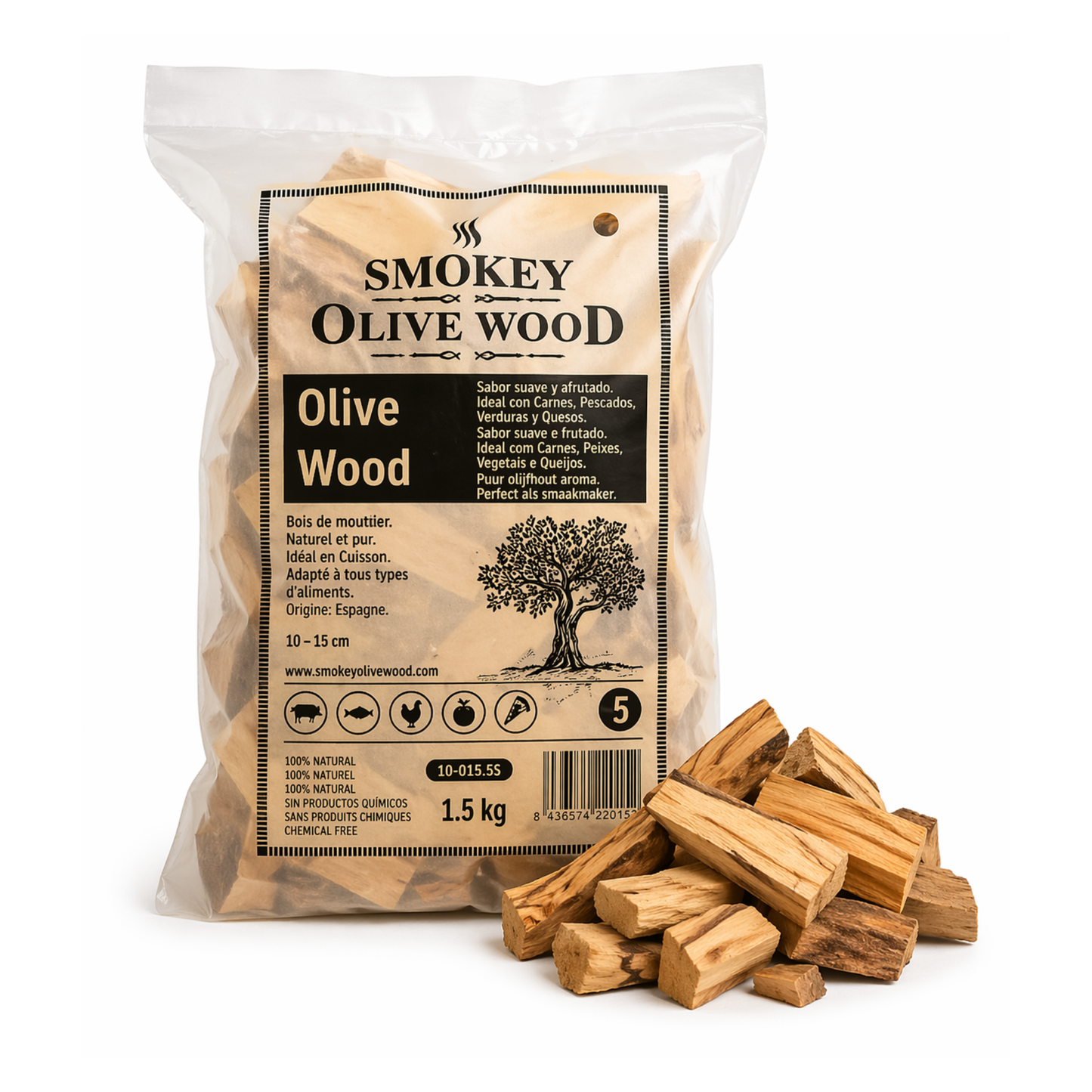 SOW Morceaux de bois de fumage en bois d'olivier Nº5 - 1,5kg