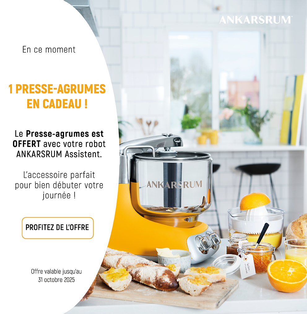 Offre de rentrée : presse-agrume Ankarsrum offert pour l'achat d'un robot patissier